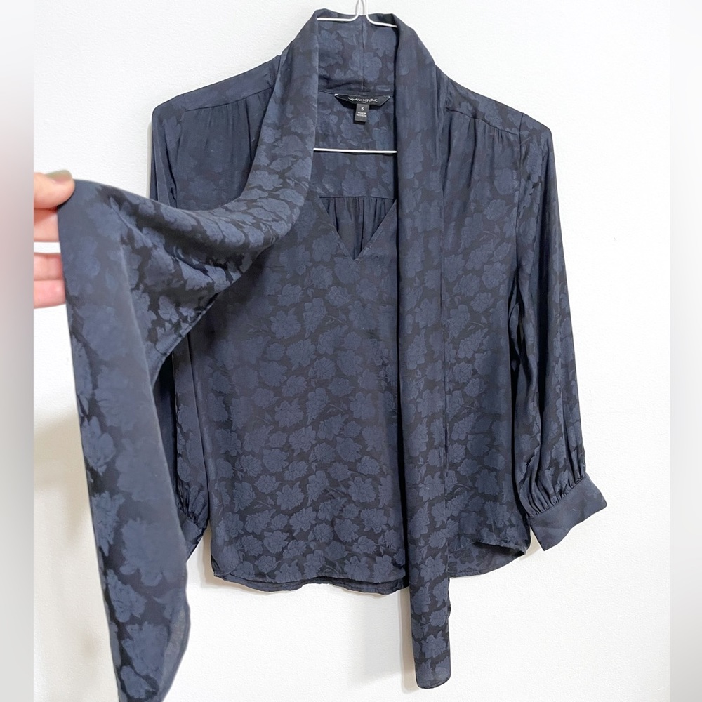 Banana Republic Elegant Satin Blouse with Long Sleeves and Front Bow at Neckline